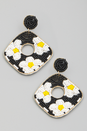 Floral Seed Beaded Drop Earrings