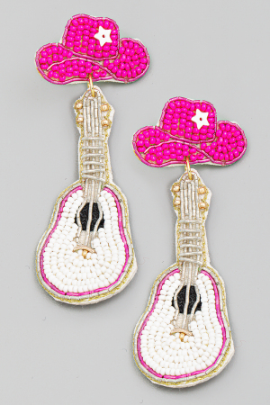 Beaded Guitar Drop Earrings