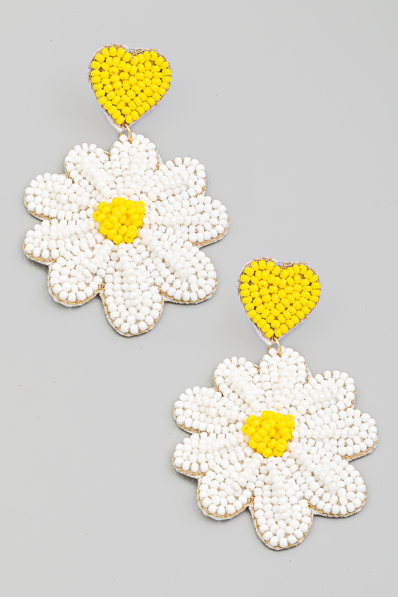Seed Beaded Flower Drop Earrings