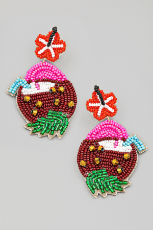 Seed Beaded Coconut Drop Earrings