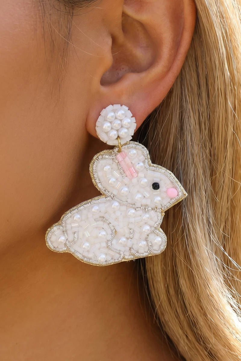 Pearl Beaded Bunny Drop Earrings