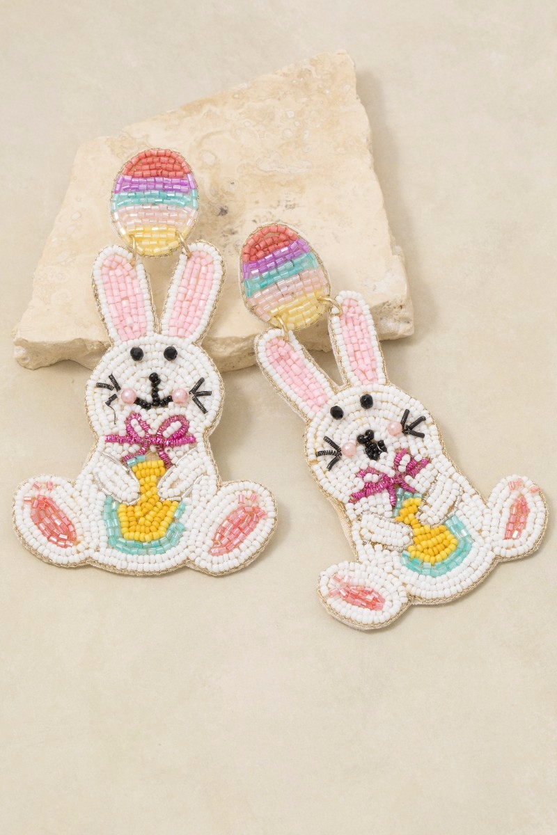 Seed Beaded Easter Bunner And Egg Stud Dangle Earrings