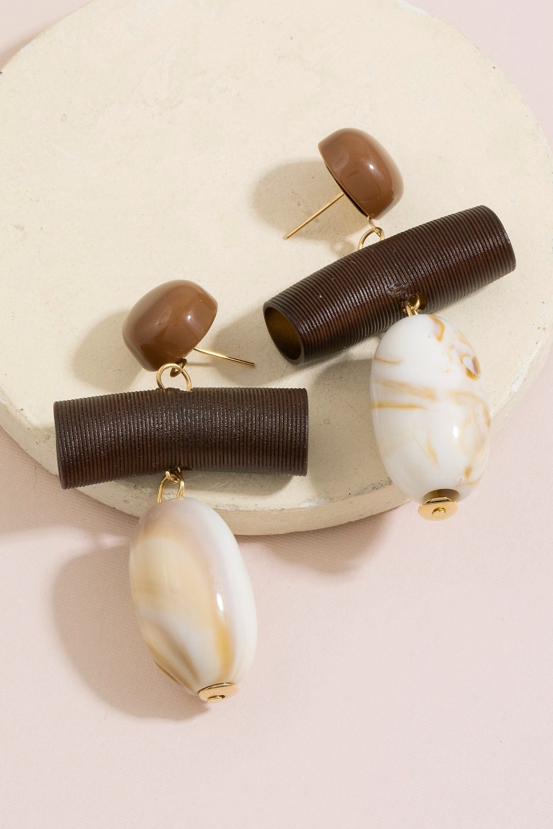 Mixed Bead & Marbled Stone Drop Earrings