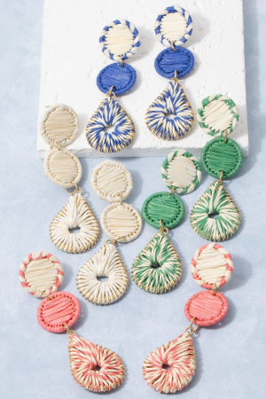 Woven Raffia Teardrop Drop Earrings