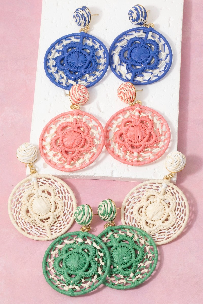 Woven Round Disc Drop Earrings