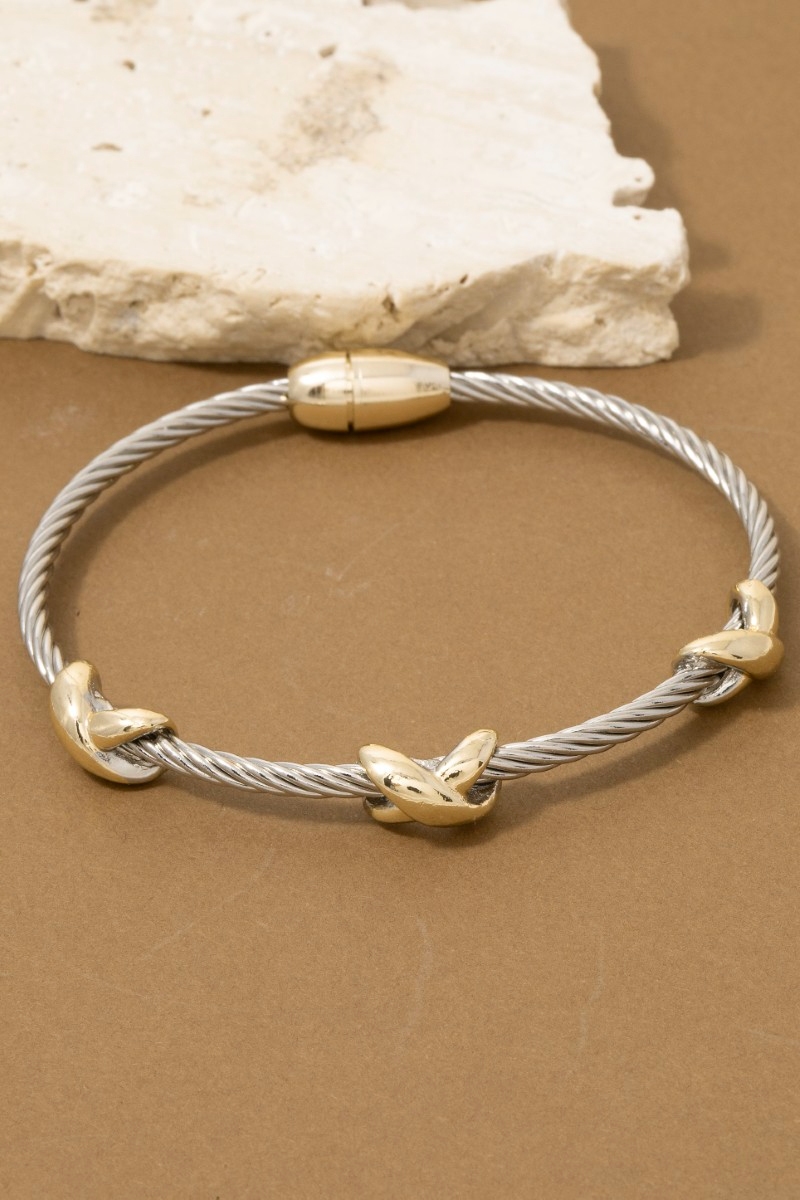 Two-Tone Cable Wire Gold X-Station Bangle Bracelet