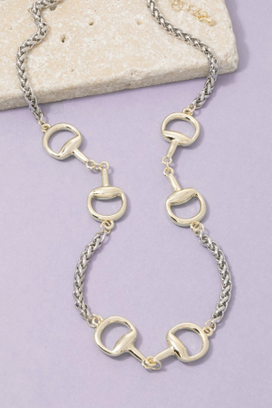 Two-Tone Horsebit Station Wheat Chain Necklace