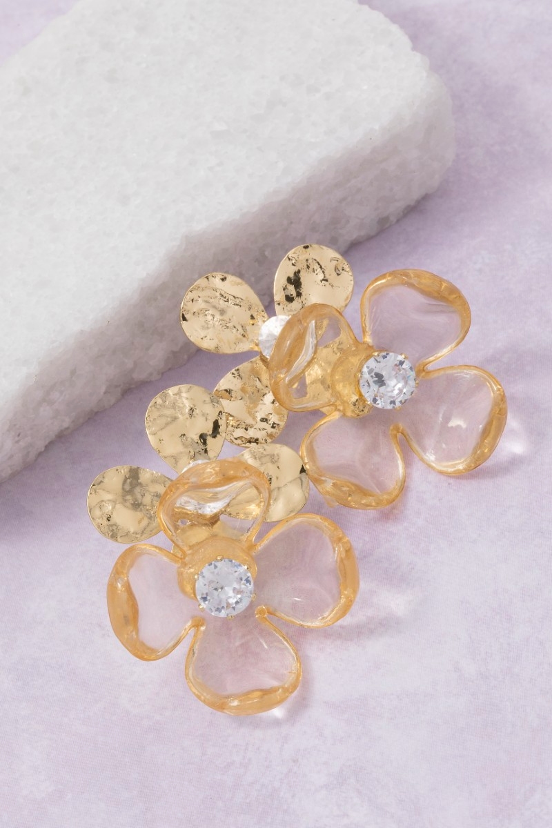 Metallic And Resin Flower Stud Earrings