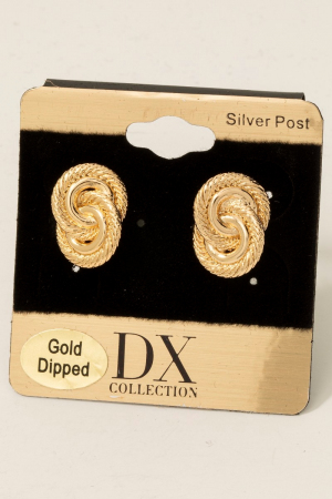 Gold Dipped Intricate Interlinked Hoops Stud Earrings