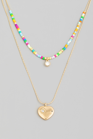 Heart And Gem Charms Layered Necklace