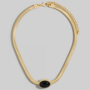 Oval Pendant Metallic Flexible Snake Chain Necklace