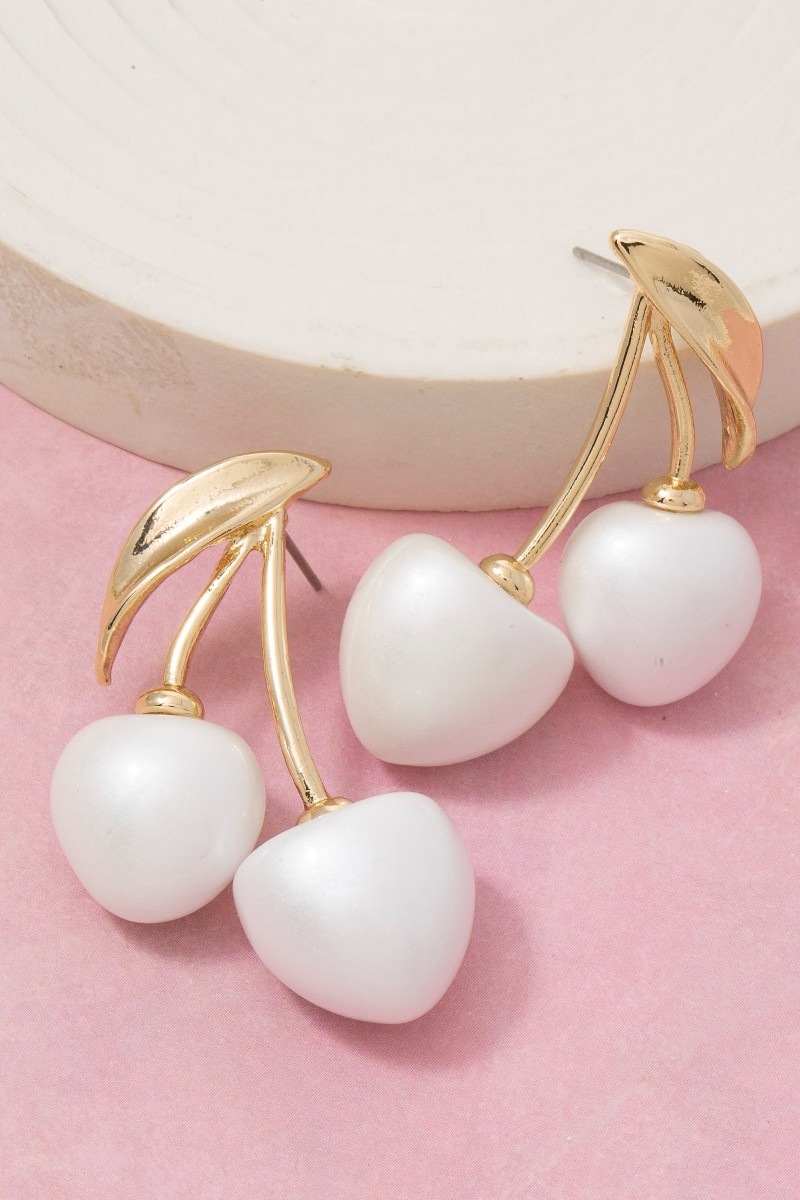 Pearl And Metallic Cherry Stud Drop Earrings