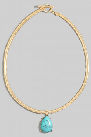 Teardrop Pendant Metallic Flexible Snake Chain Necklace