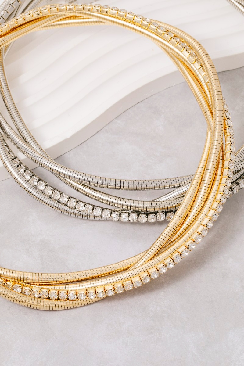 Layered Snake And Tennis Chain Choker Necklace