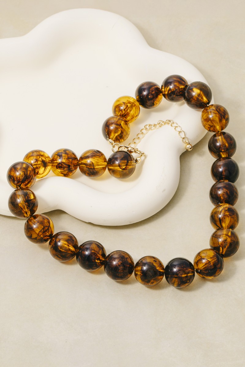 Large Tortoise Shell Ball Beaded Necklace