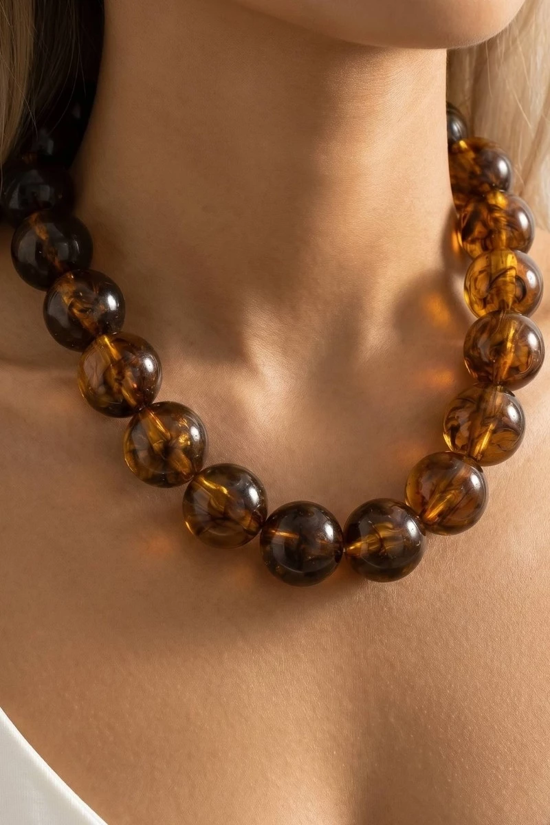 Large Tortoise Shell Ball Beaded Necklace