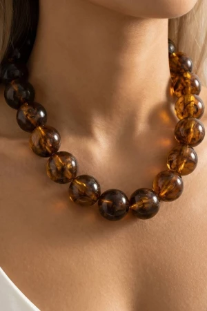 Large Tortoise Shell Ball Beaded Necklace