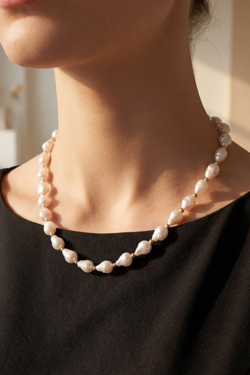 Irregular Pearl And Metallic Beaded Necklace