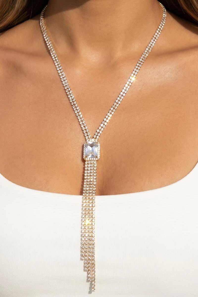 Cz Tennis Lariat Fringe Drop Necklace