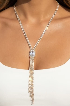 Cz Tennis Lariat Fringe Drop Necklace