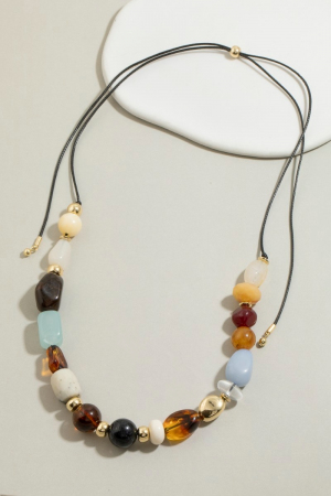 Mixed Stone Adjustable Cord Necklace