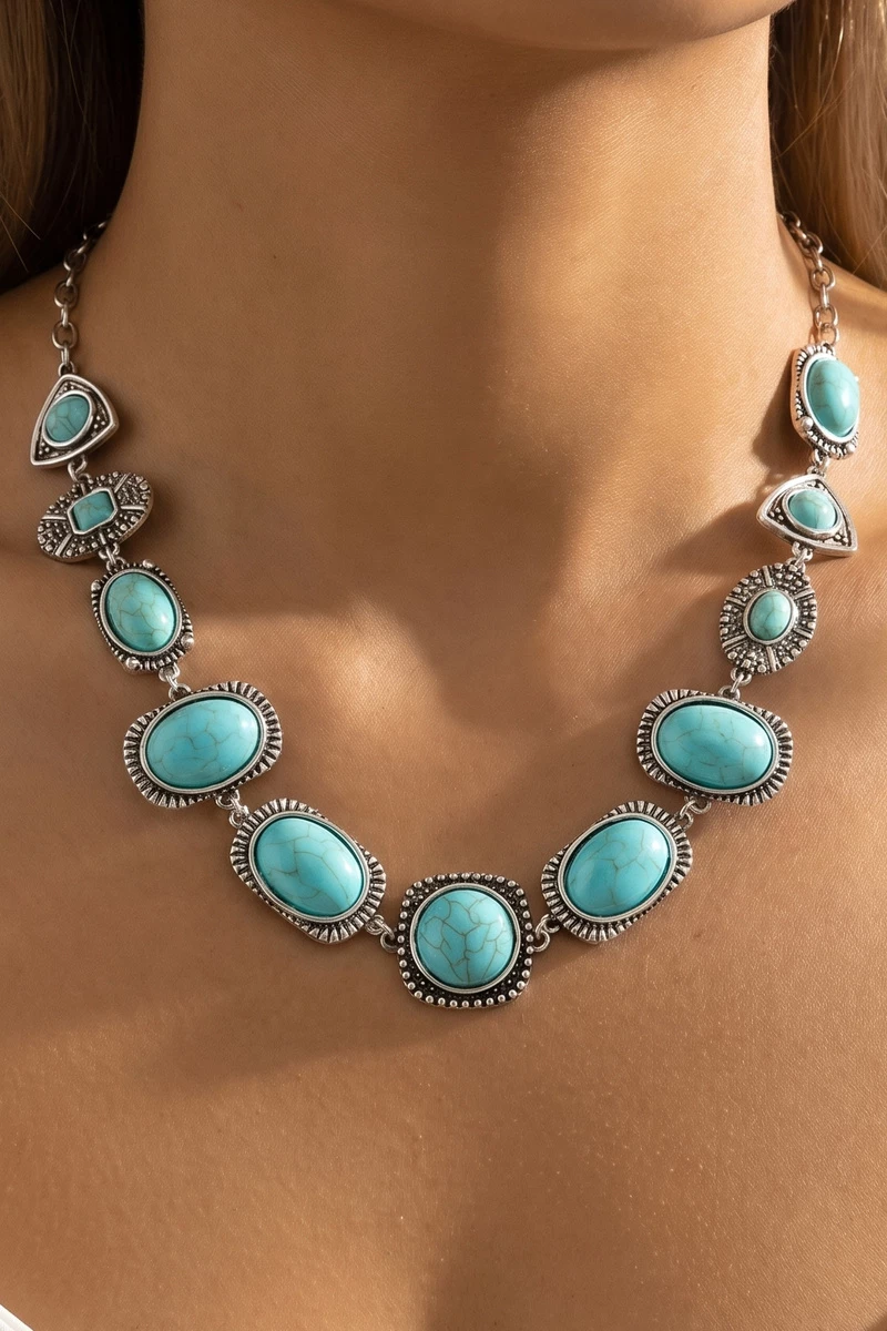 Turquoise Stone Western Collar Necklace