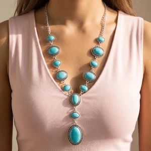 Western Turquoise Concho Station Y Necklace
