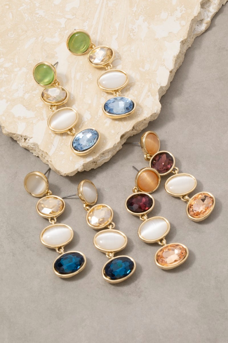 Tiered Oval Crystal Drop Earrings