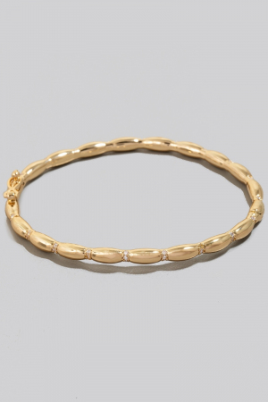 Gold Dipped Cz Studded Rounded Hinge Bangle Bracelet