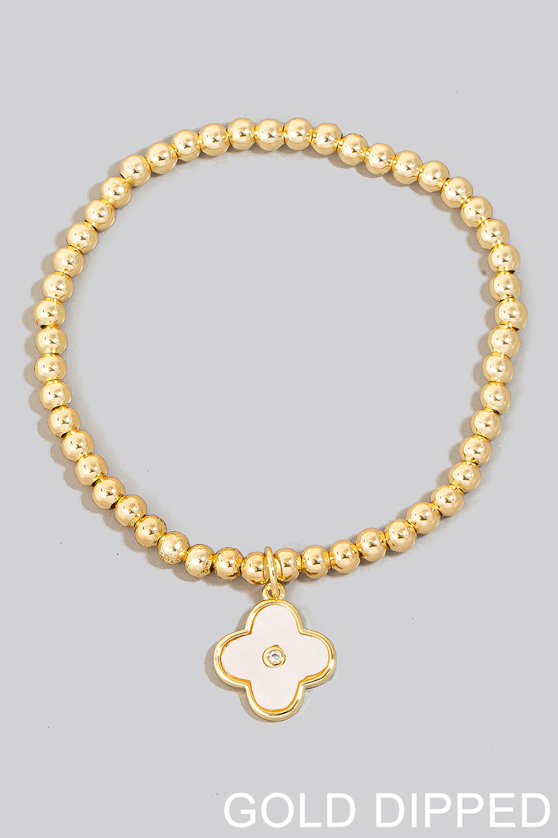 Mother Of Pearl Clover Charm Bead Bracelet
