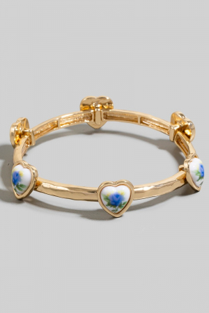 Floral Heart Charms Elastic Bracelet