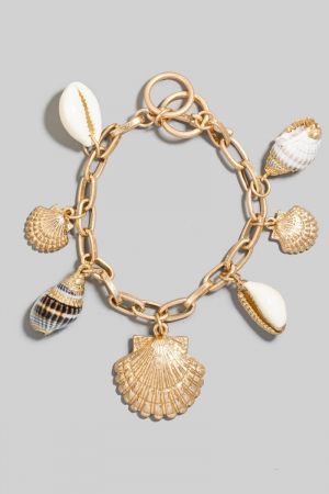 Metallic And Natural Shell Charms Chain Bracelet