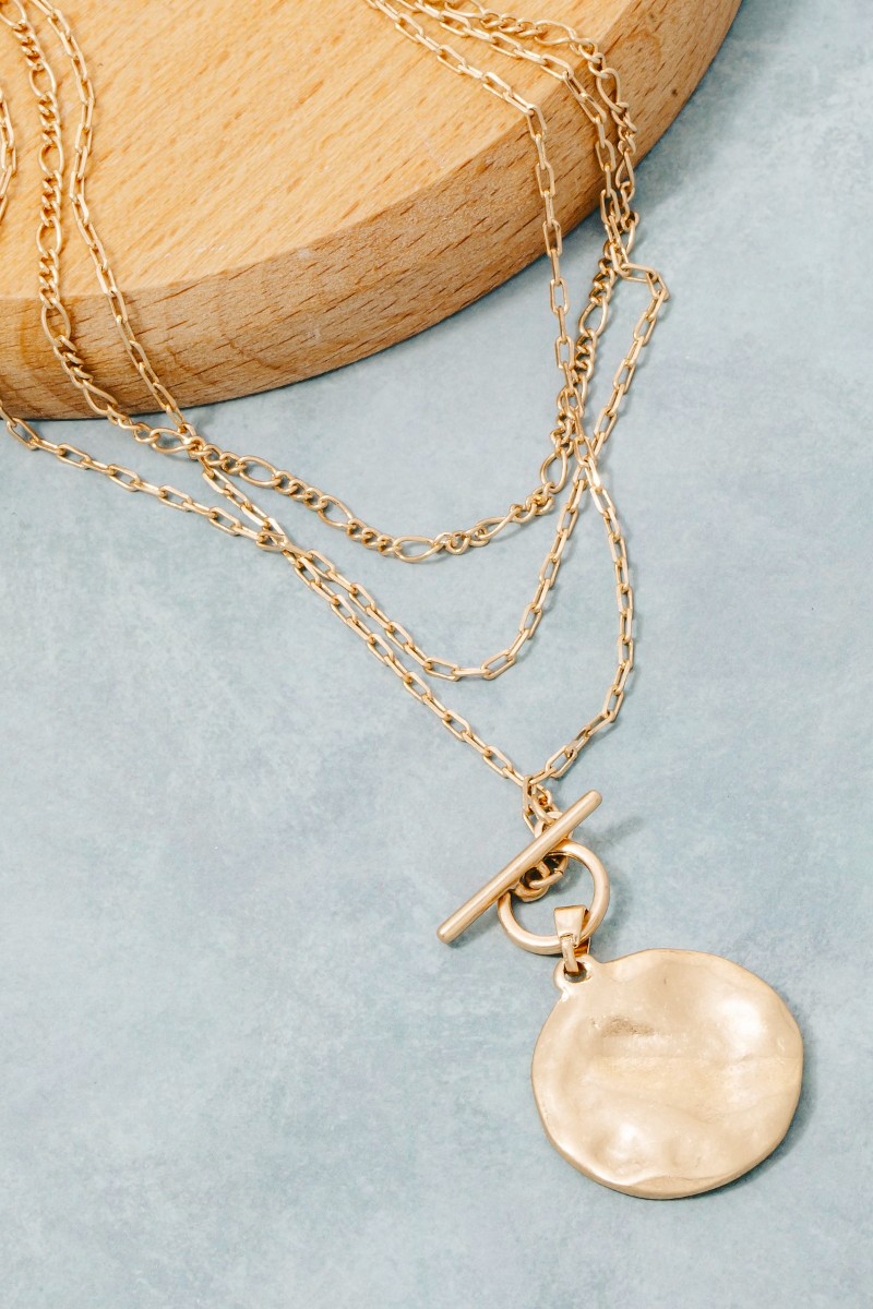 Dainty Layered Chian Hammered Disc Pendant Necklace