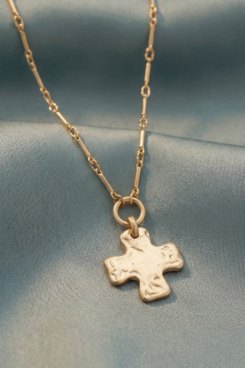 Warped Cross Pendant Chain Necklace