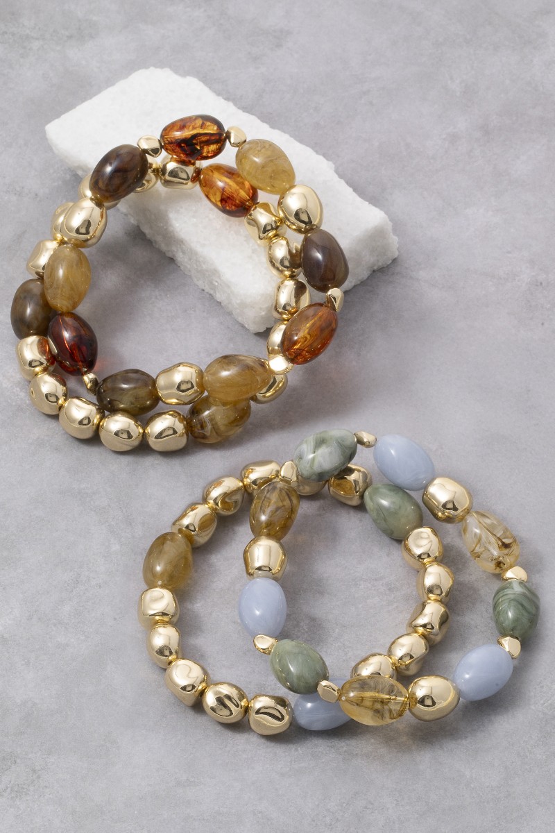 Metallic And Marble Acrylic Beads Bracelet Set