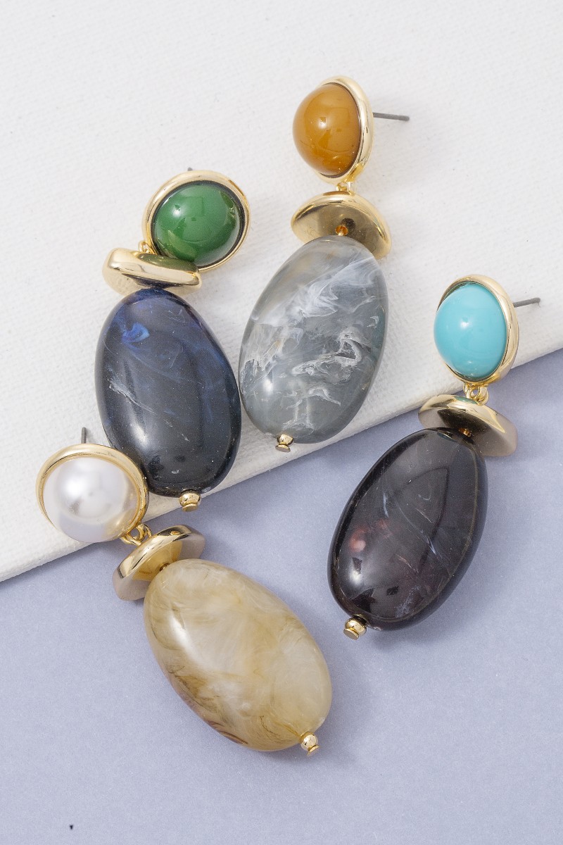 Large Oval Marble Resin Bead Dangle Earrings