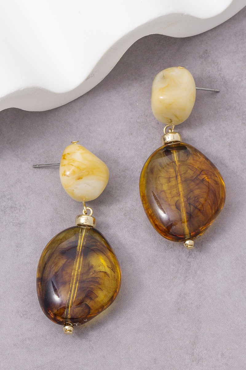 Chunky Marble Resin Bead Dangle Earrings