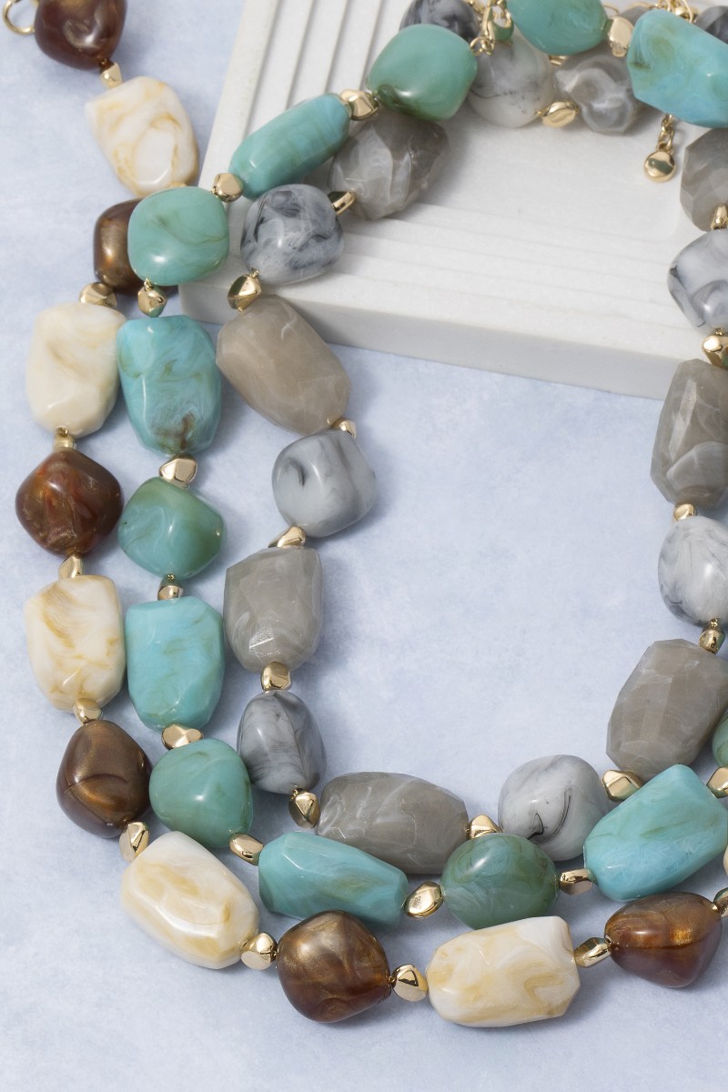 Chunky Marble Acrylic Beaded Necklace