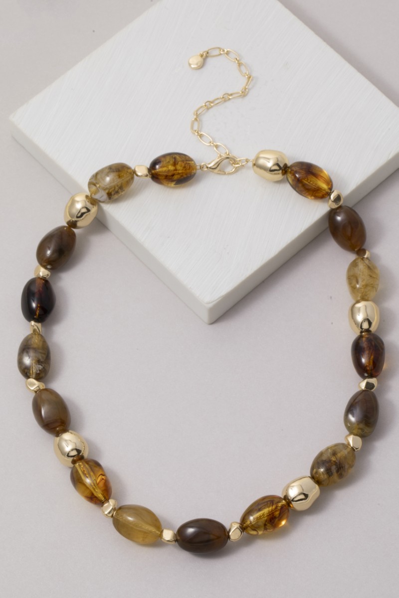 Marble Acrylic And Metallic Beaded Necklace