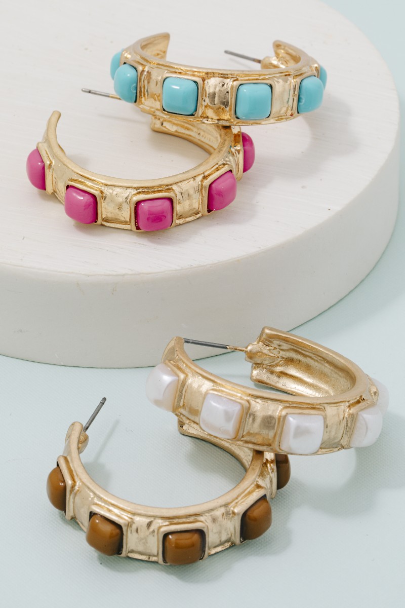 Square Acrylic Set Station Hoop Earrings