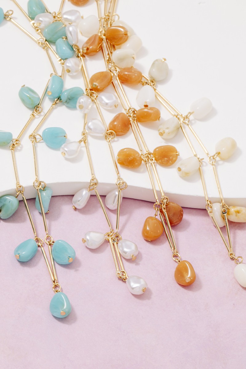 Dainty Bar And Acrlyic Station Charms Necklace