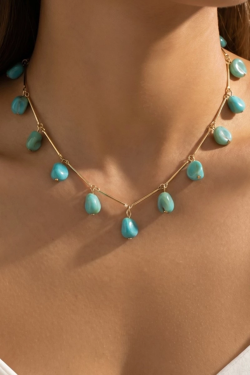 Dainty Bar And Acrlyic Station Charms Necklace