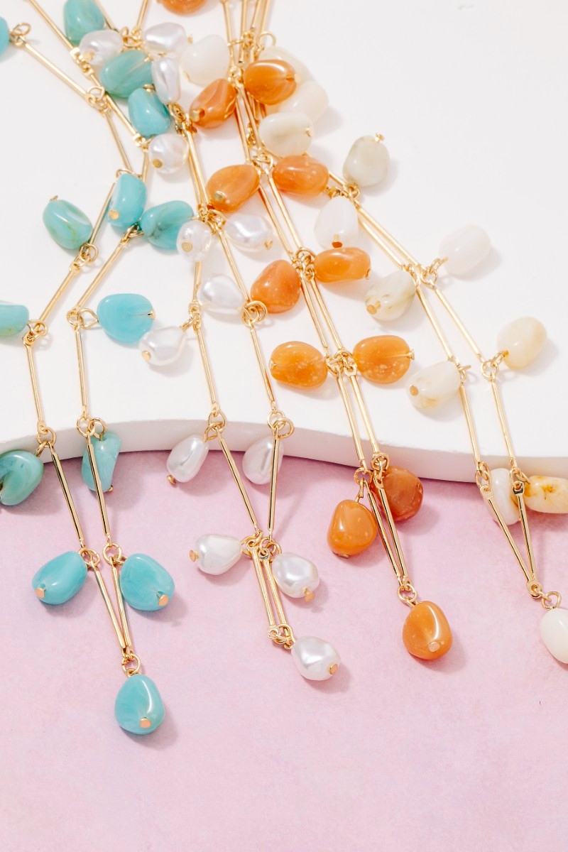 Dainty Bar And Acrlyic Station Charms Necklace