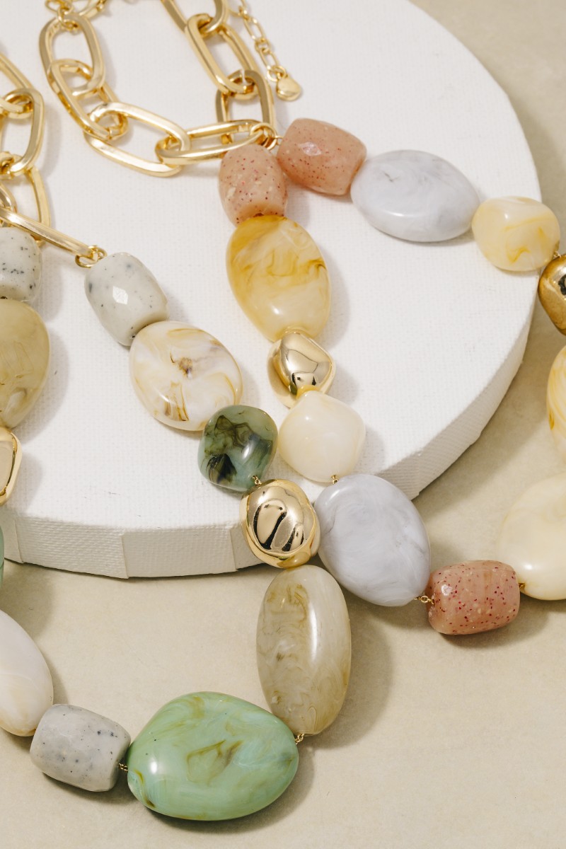 Chunky Acrylic And Metallic Beads Chain Necklace