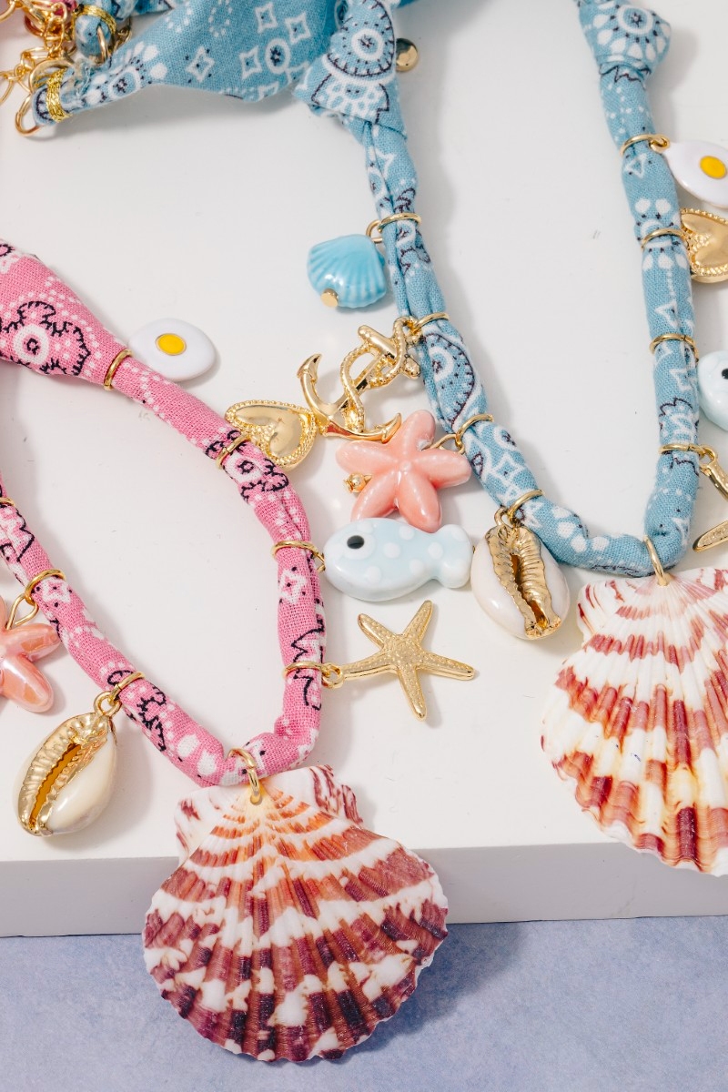 Assorted Sea Life Charms Paisley Bandana Necklace