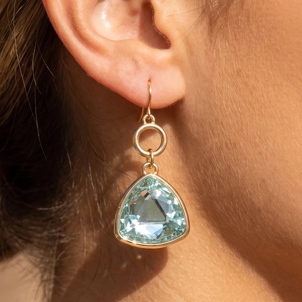 Trillion Cut Crystal Open Circle Drop Earrings