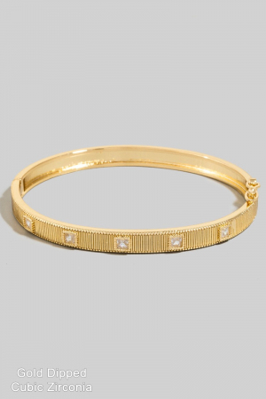 Gold Dipped Square Cz Studded Hinge Bangle Bracelet