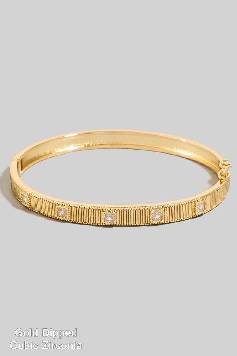 Gold Dipped Square Cz Studded Hinge Bangle Bracelet