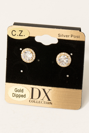 Gold Dipped Cz Halo Set Stud Earrings