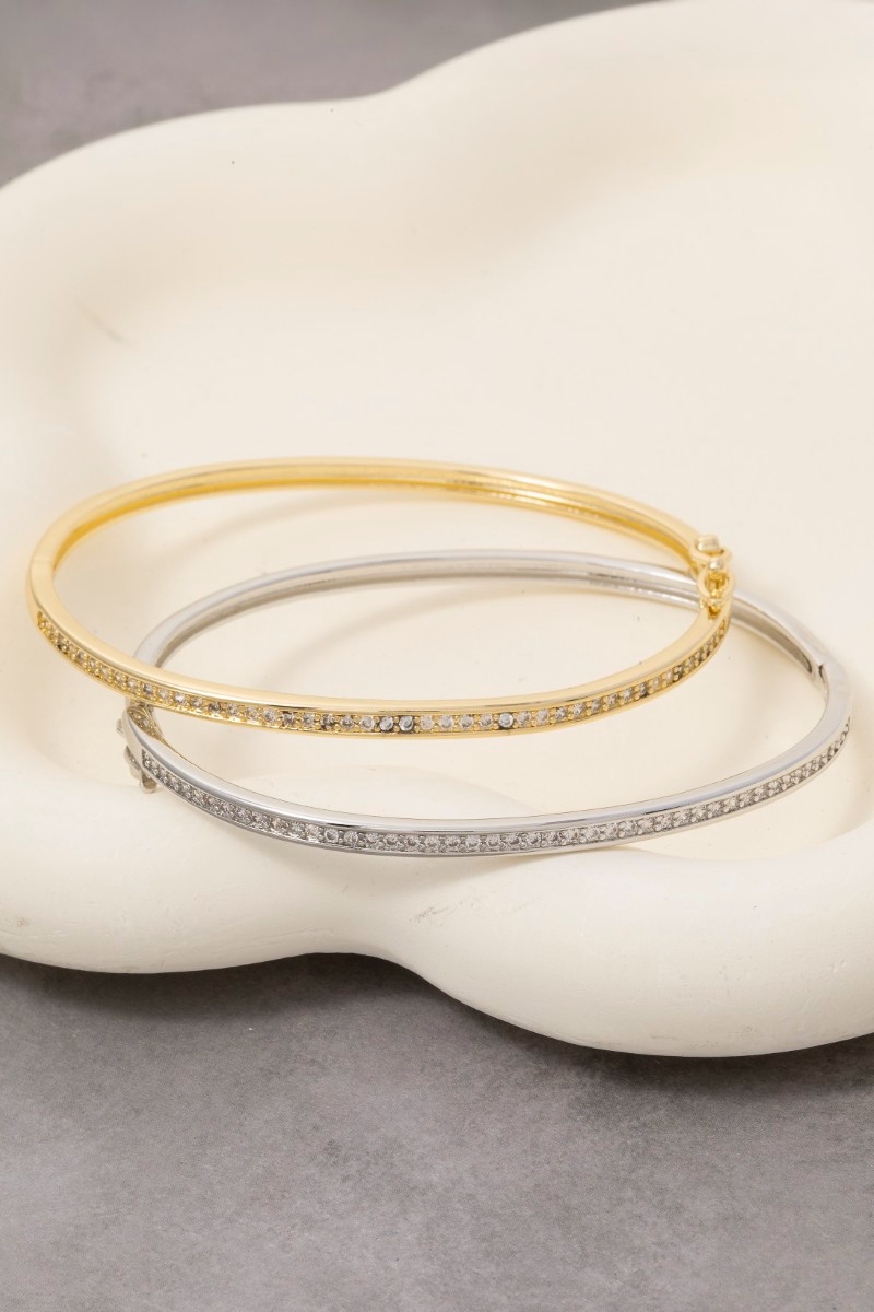 Gold Dipped Cz Pave Hinge Bangle Bracelet
